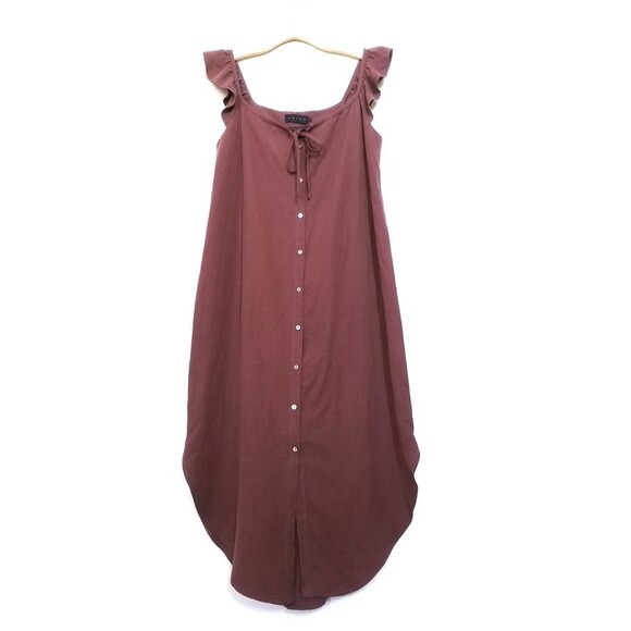 Hatch Dresses & Skirts - HATCH Jenna Button Down Ruffled Midi Shirt Dress Anise Milkmaid Cottagecore Boho
